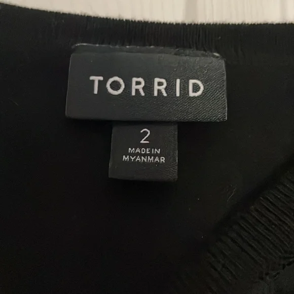 Black Short Sleeve Blouse with Lace Criss-Cross Insert - Picture 3 of 7